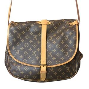 Auth LOUIS VUITTON Saumur 35 Monogram Two Sided Shoulder Bag LV DUST BAG